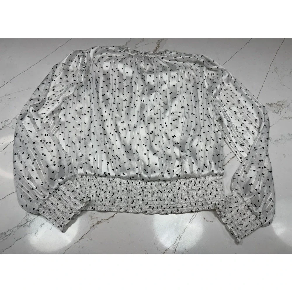 Tamara H Womens Heart Print Long Sleeve Smocked Waist Blouse Top‎ Size L